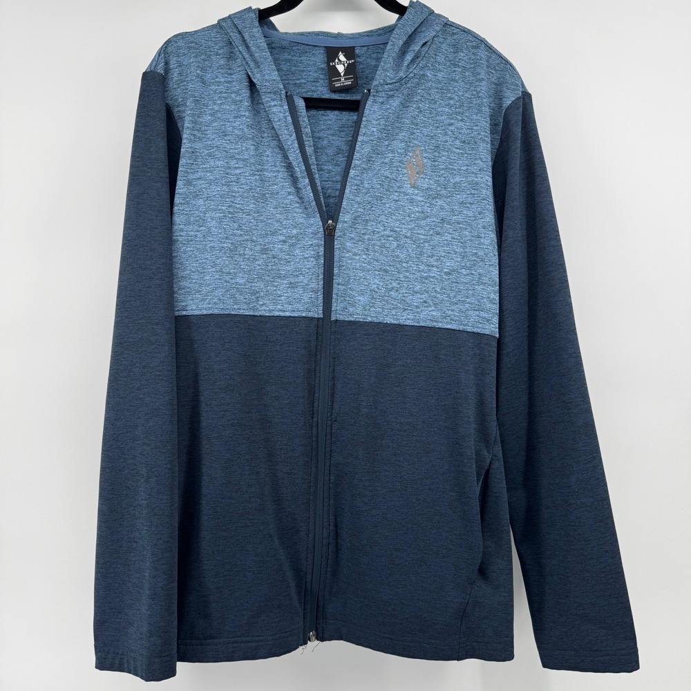 Skechers Men Heathered Blue Full Zip Hooded Jacket Athletic‎ Comfort Medium